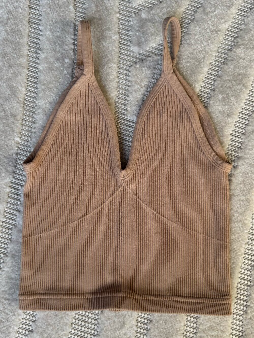 Free People FP Movement Happiness Runs Crop V-Neck Tank Nude Tan, Size XS/S
